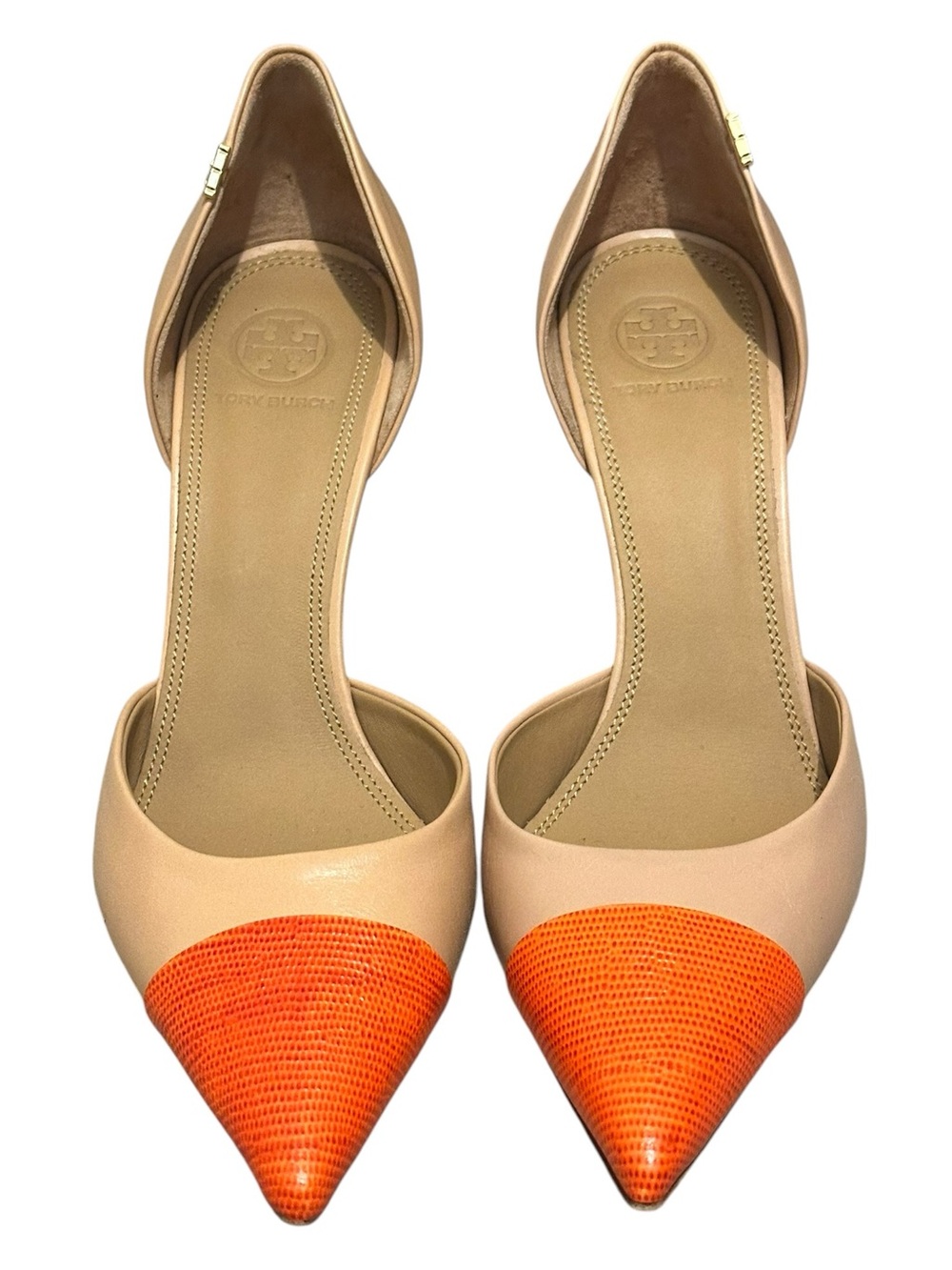 TORY Penelope Nude Orange Cap Toe D’Orsay Heels Pointed Toe Heels - Picture 6 of 12